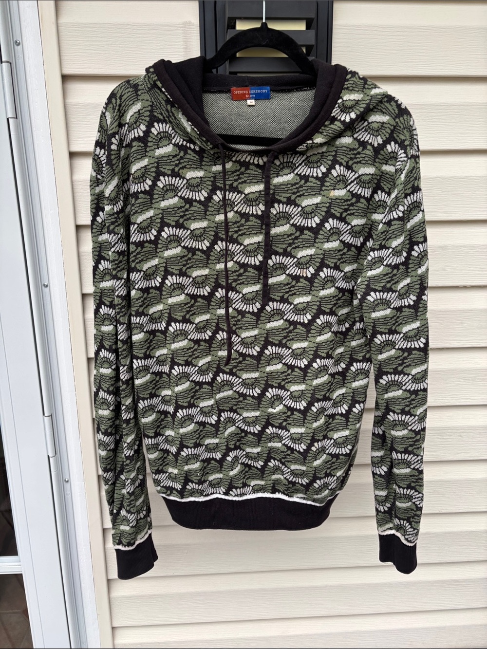 Opening Ceremony Ladies/Men’s Green Black Patterned Hoodie Sweatshirt-M